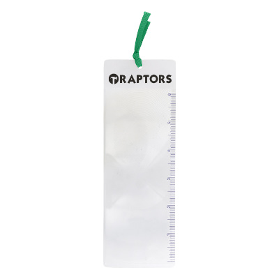 Green plastic magnifier with a personalized imprint.