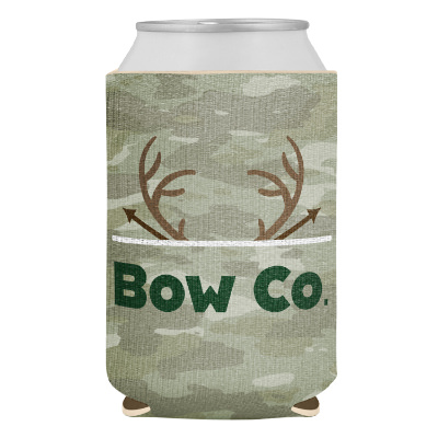 Camo can cooler with custom full color imprint.