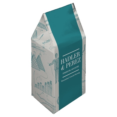 White box with a customized logo.