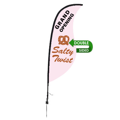 9-ft. double-sided stand-up flag with custom logo.