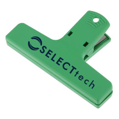 Plastic translucent red strong grip magnet chip clip with custom print.