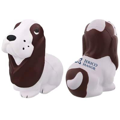 Foam hound dog stress ball with logoed imprint.