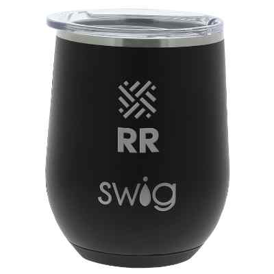Swig Life black tumbler with engraved logo.