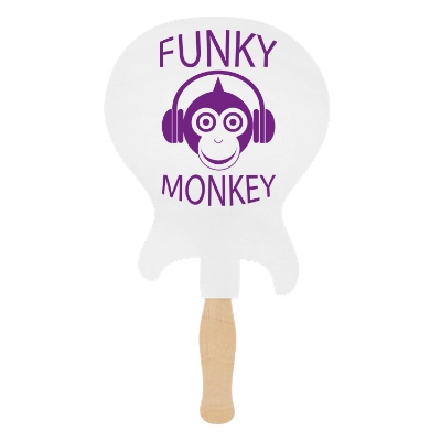 White paper hand fan with a personalized imprint