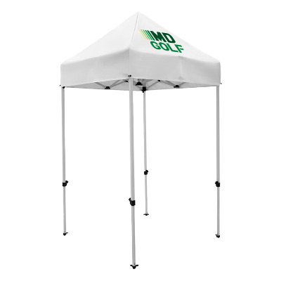 White 5-ft. tent with custom imprint.