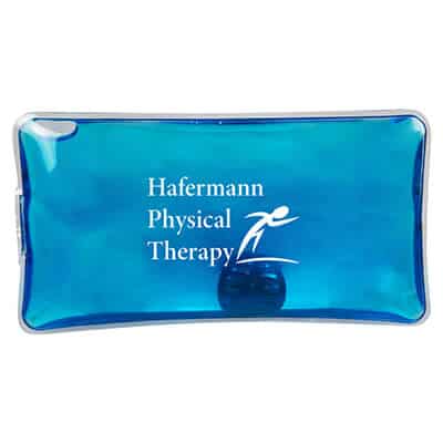Reusable hot and cold pack with custom imprint.