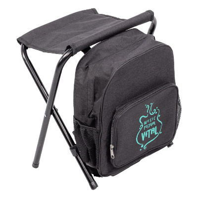 Black polyester chair with a personalized logo.