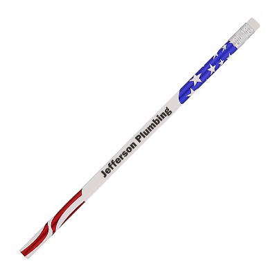 Wood american flag foil pencil with printed logo.