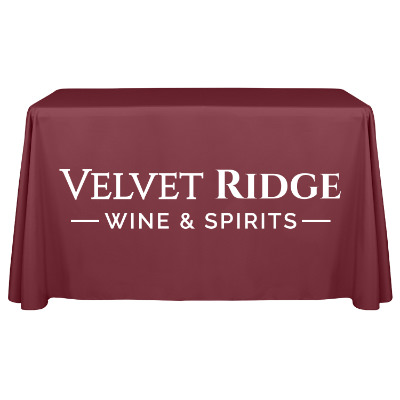 4 foot polyester table throw one color imprint on front.