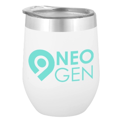 Stainless white wine tumbler with custom logo.