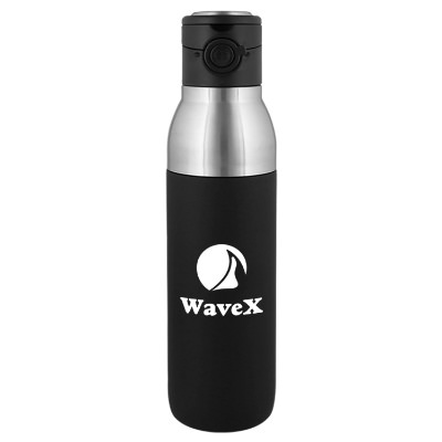 Stainless black bottle with custom logo.