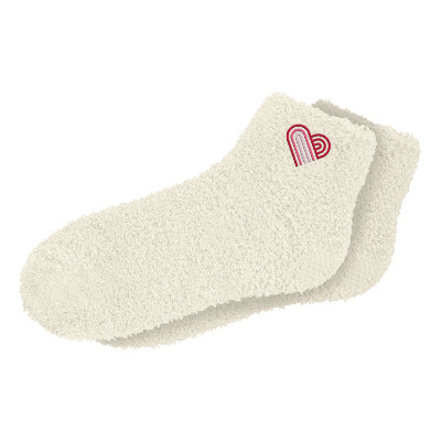 White sock with custom embroidered imprint.