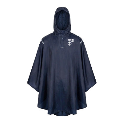Blue packable custom poncho.