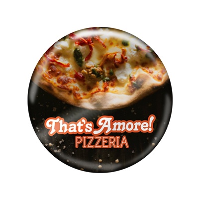 Celluloid white full color button with a custom imprint.