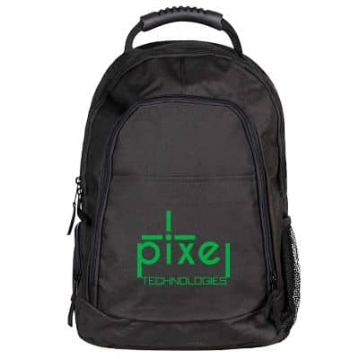 Journey laptop backpack with promotional logo.