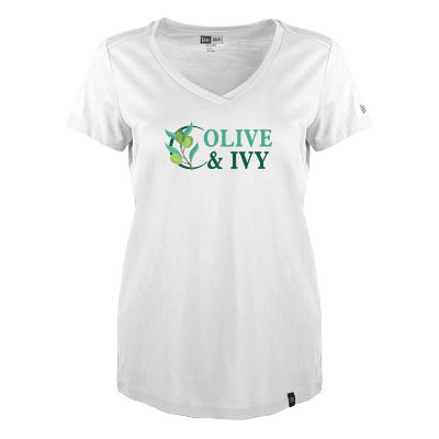 Personalized white women's t-shirt with full color logo.