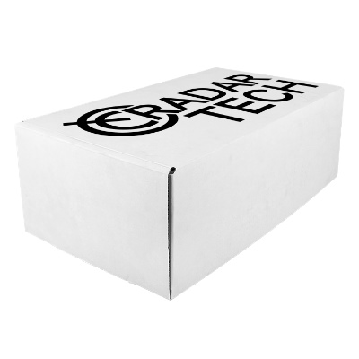 White cardboard box with a custom imprint.