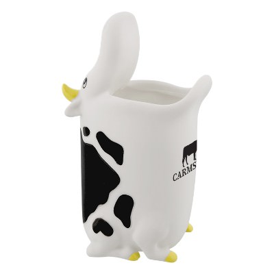 White and black plastic cow pen holder with one color promotional logo.