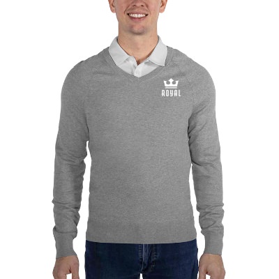 Mens gray custom imprinted sweater.