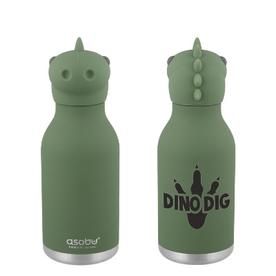 Stainless steel dinosaur water bottle with custom logo in 16 oz.