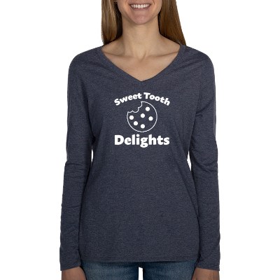 Custom imprinted heathered navy long sleeve tee.