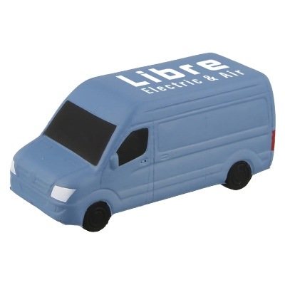 Blue foam stress ball with a custom logo.