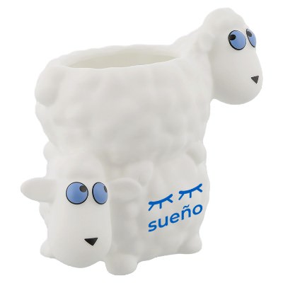 White plastic sheep writing utensil with custom promotional logo.