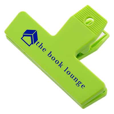 Ploystyrene lime green chip clip personalized.