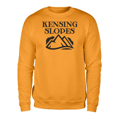Gold crewneck swetahisrt with personalized logo.