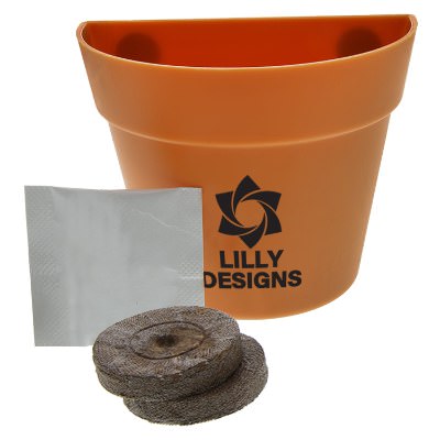 Terra cotta plastic personalized planter kit.