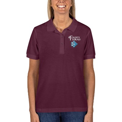 Maroon custom embroidered short sleeve polo.