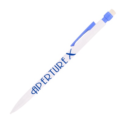 Plastic matic pencil with promotional imprinting.