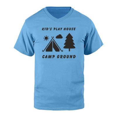 Personlized aquatic blue v-neck t-shirt with logo.