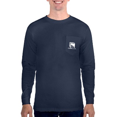 Navy long sleeve pocket t-shirt with logo.