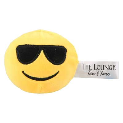 Yellow plush stress buster with a custom imprint.