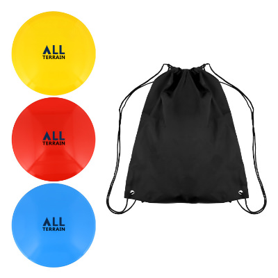 Black polyester outdoor game with a personalized logo.