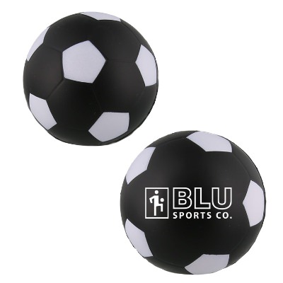 Black foam stress ball with a custom logo.