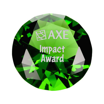 Crystal award with custom laser engraved imprint.