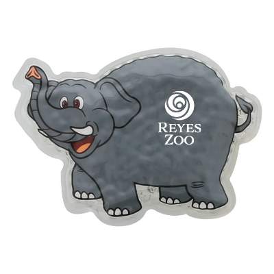 Plastic gray hot and cold pack with a custom imprint.