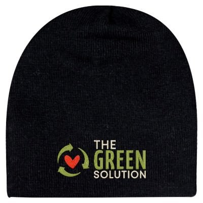 Black custom knit beanie embroidered.