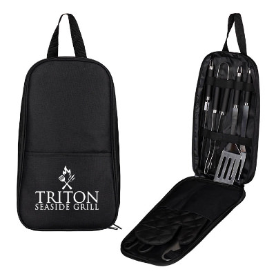 Black BBQ set with custom logo.