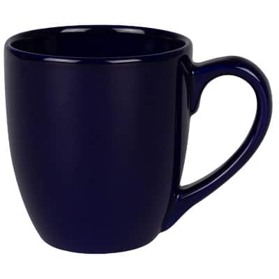 Ceramic cobalt blue coffee mug with c-handle blank in 15 ounces.