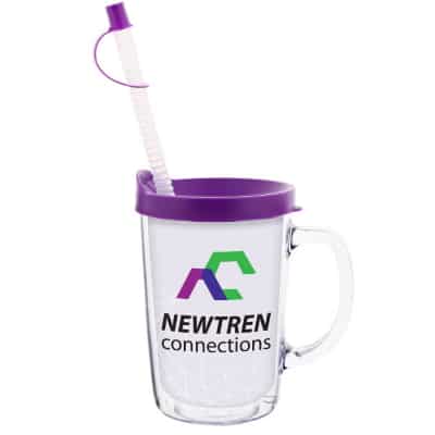 Arcylic clear with purple tumbler with custom full-color imprint in 14 ounces.