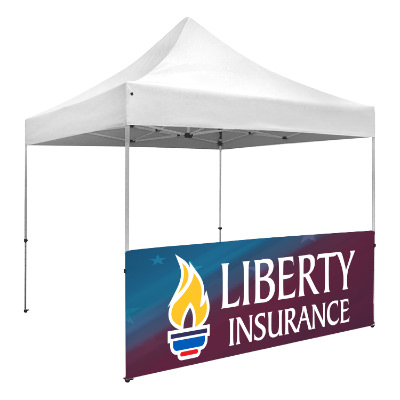 Full-color 10-ft. tent half wall with custom imprint.
