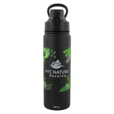 Stainless black water bottle with custom full color logo.