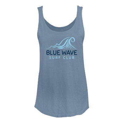 Personalized faded denim tank top with full color logo.