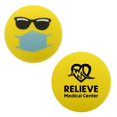Yellow foam stress ball with a custom logo.