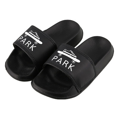 Black youth slides with custom logo.