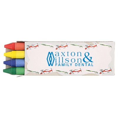 Cardboard 4 pack dentist crayons with imprinting.
