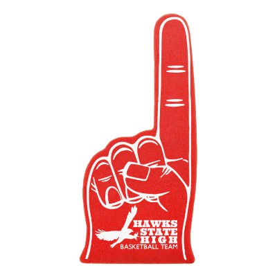 Red foam finger with a custom imprint.